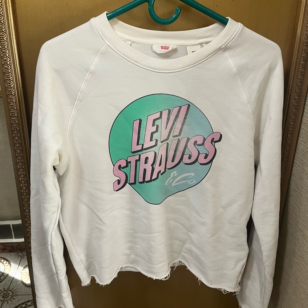 Levi Strauss White Sweatshirt with Green and Pink Logo